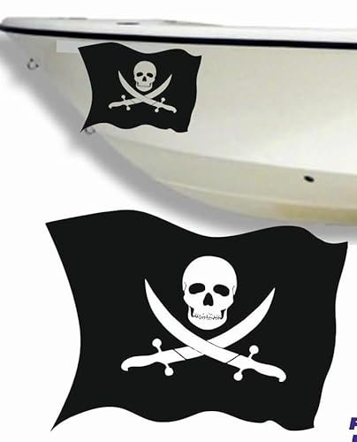 Rakelfix 2 x Piratenflagge Jolly Roger Aufkleber aus Hochleistungsfolie - viele Farben zur Auswahl - Angler Angelboot Sticker Boot Boote Beschriftung Bug Heck Fische