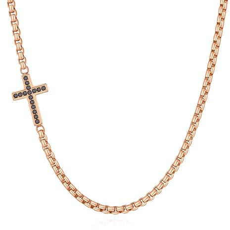 GAVU Collana Acciaio Inossidiabile Uomo con Croce Catena Oro Rosa Collana Uomo con Croce 50cm