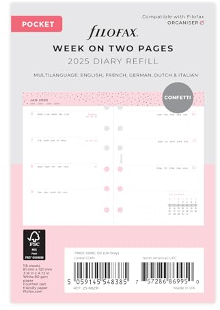 Filofax Confetti WTV Illustrated Diary Refill Pack Pocket 2025