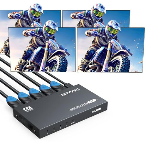 MT-VIKI 4K60Hz HDMI Splitter 1 in 4 Out Gleichzeitig HDMI Verteiler 4 Monitore Mirror 1x4 EDID HDCP 2.2 4:4:4 40m Langstreckenübertragung