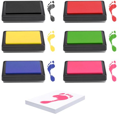 Kit empreinte de main et empreinte de pied pour bébé en 6 couleurs, Non-toxique facile à laver peinture empreinte bebe Kit Empreinte Main Pied Bebe Souvenir Empreinte Cadeau pour Nouveau-né