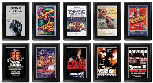 HWC Trading FR A3 Mike Tyson Bout Collection Geschenke Gedruckter Signierter Autogramm Poster für Fans von Boxsport Memorabilien - A3 Gerahmt