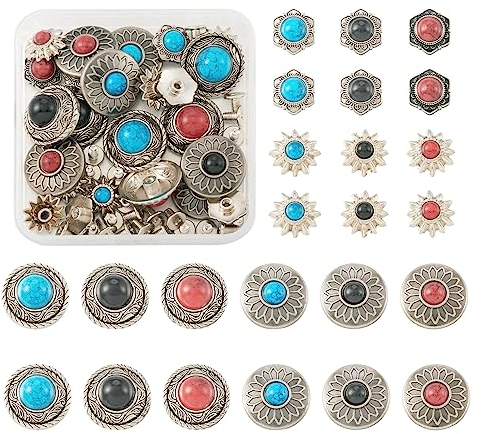 PandaHall 24 Sets Schraubnieten Ledernieten Flache Runde Blume Niet Knopf Dekoration Nieten für Geldbörse Handtasche Schuhe Leder Handwerk Kleidung Gürtel