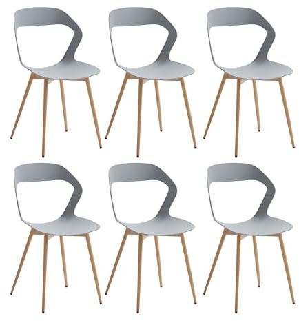 JZGORC 4er Set Nordisches Esszimmerstuhlt, Küchenstuhl, Mit Metallbeinen, Großes Hohlrücken-Design, Geeignet für Wohnzimmer, Esszimmer, Freizeitzimmer – Grau + Holz