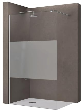 doporro Luxus Duschwand für Dusche Duschabtrennung 80x200cm Walk-In Dusche 10mm ESG-Sicherheitsglas Milchglas-Streifen inkl. Nanobeschichtung Bremen02MS