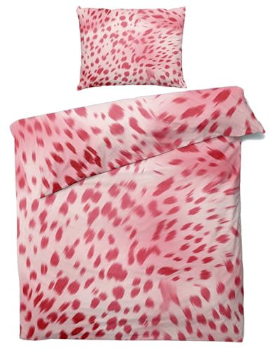 Housse de Couette Imprimé Léopard Rose 140x200 avec 1 Taie d'oreiller 65x65 cm - Parure de Lit Imprimé Animaux Fille en Microfibre - Linge de Lit 1 Personne Adulte avec Fermeture éclair K-&248