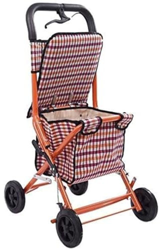 OUYUE Einkaufstrolley Einkaufswagen Mit 4 Rädern Für Ältere Menschen, Zusammenklappbarer Rollator, Mit Sitz, Aufbewahrungstasche Und Bremsen, Leicht Einkaufstrolley Klappbar