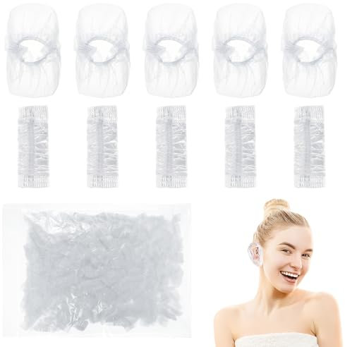 Nogeqi 300 Pcs Disposable Ear Covers for Shower, Hair Dye & Dryer Protection, Transparent Plastic, Waterproof
