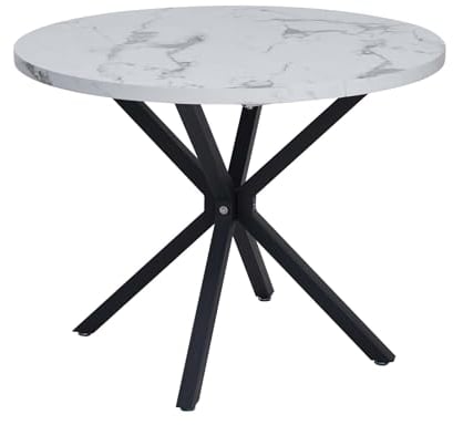 DEYARNA HOME Esszimmertische mit Metallgestell, Küchentisch für 4-6 Personen, 100cm Runder Tisch für Wohnzimmer, Büro, Restaurant (Weiß/Schwarz)