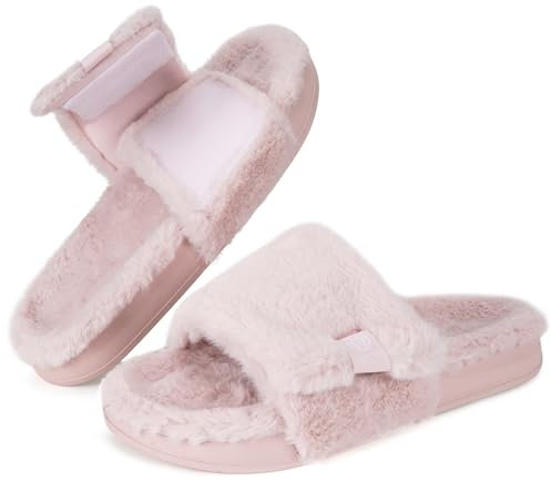 Chaussons Femme Pantoufles Chaussures Réglables Scratch Diabéthique Chaussons Peluche Chaud Claquette Hiver Rose Pâle Étiquette 240=37-38EU
