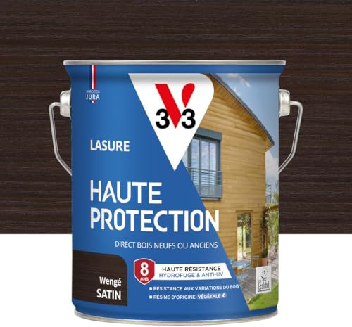 V33 Vernice per legno esterno wengé satinato, alta protezione 8 anni, alta resistenza idrorepellente e UV, resistente alle variazioni del legno, Ecolabel, resina di origine vegetale, 2,5 l