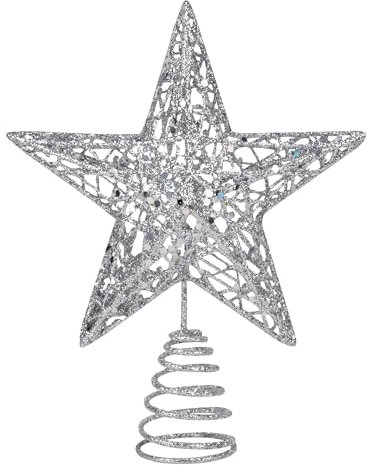 KEYIDO Silver Star Tree Topper Christmas Star for Christmas Tree 20cm Metal Stars for Top of Xmas Decorations Ideas Lightweight Glitter