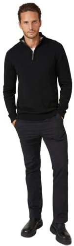 Maine Premium Pure Cotton Half Zip Funnel Jumper, L, Black