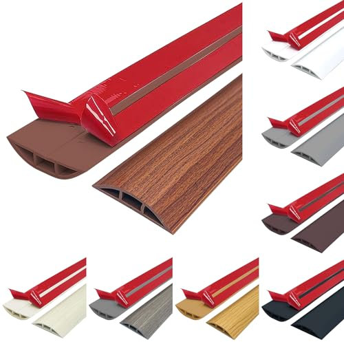 Bodenkabelschutz, Flexibler Fussboden Kabelkanal Selbstklebend, PVC Boden Kabelabdeckung, Kabelbrücke,Kabelbodenabdeckung, schützt Kabel und verhindert Stolperfallen (Walnuss, 2M)