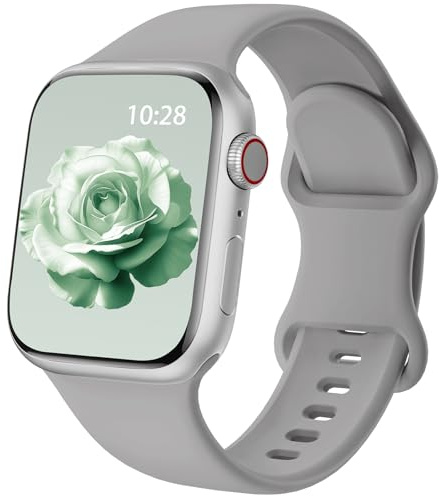 Silikon Ersatzarmband für Sport Apple Watch Armband 40mm 41mm 42mm 38mm | Patented Armband für AppleWatch 44/45/46/49, Band für iWatch SE Series 11 10 9 8 7 6 5 4 3 2 1 Ultra Herren Damen, Grey