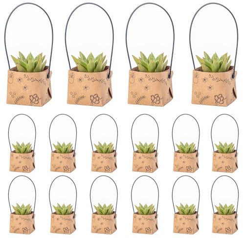 40Pcs Succulent Wrap Bags (fits 2 inch pots), Mini Kraft Succulent Favour Box Basket with Handle for Wedding, Baby Shower, Succulent Party Favours for Guests