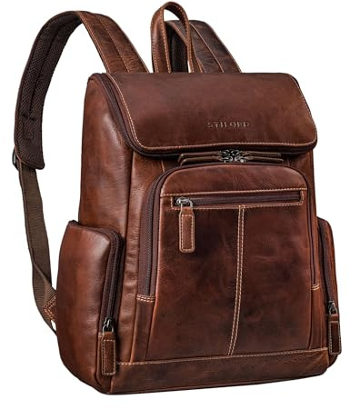 STILORD Giacomo Business Rucksack Herren Leder - mit Laptopfach 13-14 Zoll Laptoprucksack Damen - Lederrucksack Groß für Arbeit, Reise, Uni - Backpack aus Echtleder Farbe:Salerno - braun