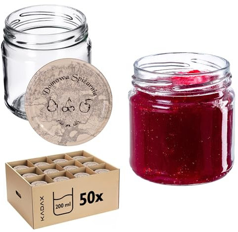 KADAX Lot de 50 petits pots de conserve, 200 ml, fi66 mm, mini pots à miel et épices, bocaux hermétiques, bocaux à conserve, verres ronds (beige)