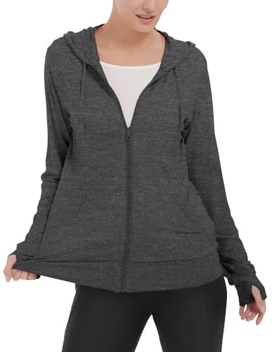LETAOTAO Womens' Lightweight Zip Up Hoodies Stretch Thin Summer Jackets For Women, Charcoal, XL