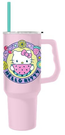 Silver Buffalo Hello Kitty Kawaii Fruit 40oz Stainless Steel Tumbler with Handle