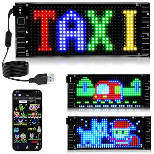 Euakee Letrero LED para Coche, Letrero de Desplazamiento de Luz de Ojos de Diablo Programable para Coche, Aplicación de Letrero LED Flexible y Control Remoto, 2,76X6,81 Pulgadas