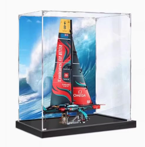 Acrylic Display box for Lego 42174 Sailboat racing model, Transparent Dustproof Display Box, Storage Box, Compatible with Lego 42174 Model (model not included) (Black base+background3mm)