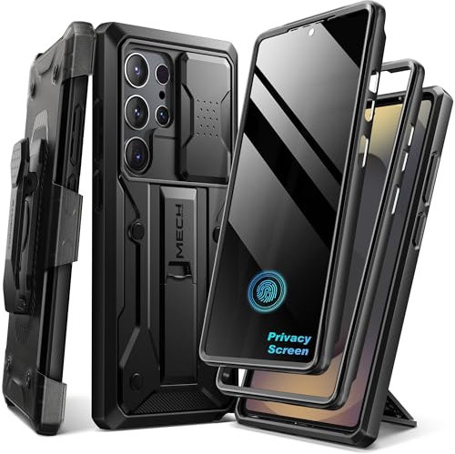 TONGATE for Samsung Galaxy S24 Ultra Case, [with Privacy Screen Protector & Slide Camera Cover] [2 Front Frames] Full-Body Heavy Duty S24 Ultra Phone Case with Stand & Belt Clip Holster, Black Privacy