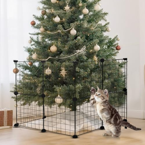 Yalikop Weihnachtsbaum-Zaun, Höhe 61 cm, Metall, Weihnachtsbaum-Zaun-Barriere für Haustiere, Hund, Katze, Weihnachten, schwarzes Tor für Urlaub, Büro, Heimdekoration, 16 Stück