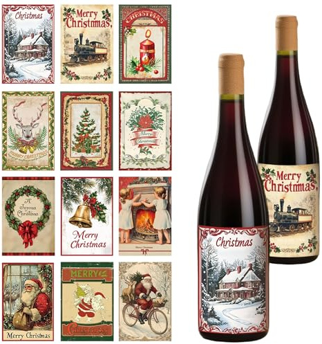 etiquetas adhesivas navideñas para botellas de vino vintage santa | 24 piezas de etiquetas adhesivas navideñas para botellas de vino vintage santa claus y decoración fiestas navidad