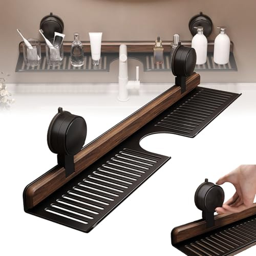 MYDZSWZX Étagère de Salle de Bain à Ventouse en Noyer, étagère de lavabo à Ventouse au-Dessus du Robinet, Amovible, sans perçage, étagère Murale à Ventouse for Articles de Toilette.(Black,70cm)