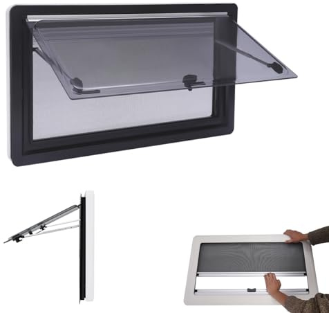 Charocean Wohnmobilfenster 900x500 mm, E13 Wohnwagen Fenster mit Integriertem Rollo & Fliegengitte, 70° Ausstellfenster Camper, Wohnmobil Fenster Camper Fenster, AluminiumLegierung (90 x 50 cm)