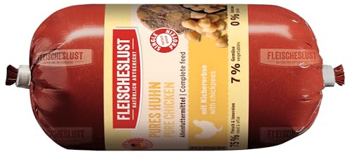 Fleischeslust Hundewurst, Pures Huhn mit Kichererbse (15x200g), Sensitive Nassfutter-Wurst schnittfest & getreidefrei, Hundefutter für ausgewachsene Hunde