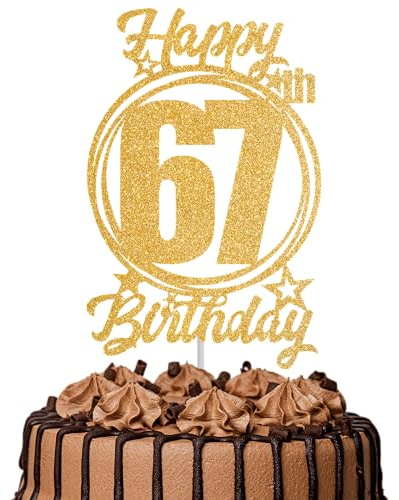 1Pc Happy 67th Birthday Cake Topper – Gold Glitter “Cheers to 67 Years” Decoration | 67 & Fabulous Cake Topper for Women Men | Birthday Party or Anniversary Cake Decor Supplies