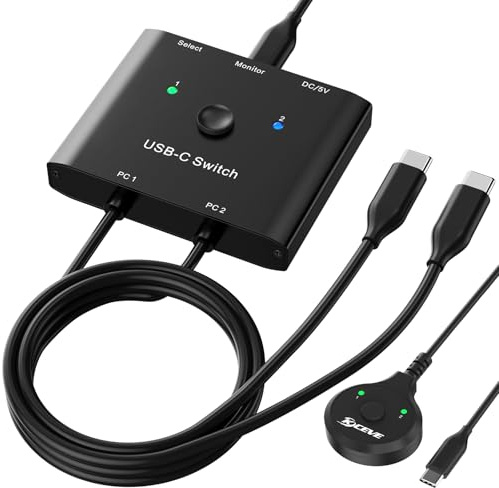 USB C Switch 2 PC 8K@60Hz 2 in 1 USB-C Switch, MLEEDA Typ C KVM-Switches für 2 Laptops teilen 1 Monitor oder Docking Station, mit 2 USB3.1 Gen2*2 Kabeln und Desktop-Controller