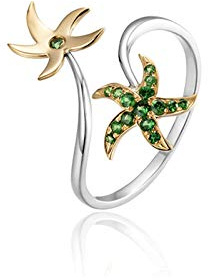 Beydodo Trauring Bicolor 585 Damen Einzeln, Frauen Ringe Seestern mit Tsavorit 0.17ct Ewigkeitsring Hochzeitsringe Verlobungsringe Gr.55 (17.5)