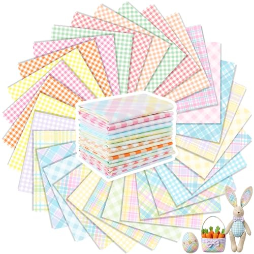 Tatuo 30er Set 25 x 25 cm Oster-Baumwollstoff, Pastell Vichy-Karo | Patchwork Stoffe, zum Nähen und Quilten, pastellfarbenes Vichy-Karo Muster, Baumwolle Material, für DIY Handwerk und Basteln