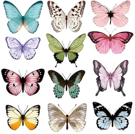 CATZUM 18x Butterflies for Decoration with Attachment Clips, Colorful Butterflies for Table Decoration, Clampable Frühling Butterflies (12 cm) (Colorful)