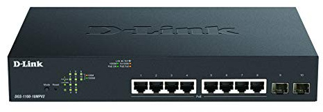 D-Link DGS-1100-10MPV2/E Smart Switch Gestito PoE, 8 Porte Gigabit PoE a 130W, 802.3af/at, 2 Porte SFP, Supporto VLAN, Funzionalità layer 2, QoS, 802.3az EEE - Cavo di alimentazione UE