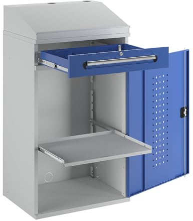 RAU | Industrie-Stehpult | mit 1 Schublade über dem Schrank | Breite 650 mm | lichtgrau/enzianblau