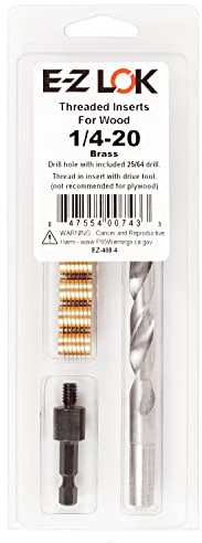 E-Z LOK 400-4 Thread Installation Kit for Wood Brass Threaded Inserts, Includes 1/4-20 Knife Thread Inserts (5), Drill, Installation Tool