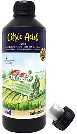 Nortembio Acide Citrique Biologique 1 L. Acide Citrique Anhidre Liquide, 100% Pure. Nettoyant Multi-Usages. E-Book Inclus.