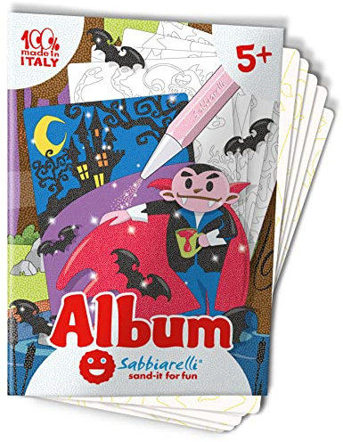Sabbiarelli – Album Die Monster | Klebebögen für Sand Art | Enthält 5 Klebemotive A5 | 100% Made in Italy | Kreativer Bastelspaß | Kinder 5-12 Jahre | FARBSAND NICHT ENTHALTEN