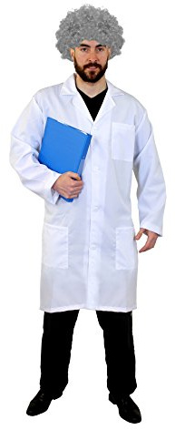 ADULTS CRAZY SCIENTIST COSTUME WITH GREY AFRO WIG FANCY DRESS MOVIE OR TV CHARACTER (X-LARGE)