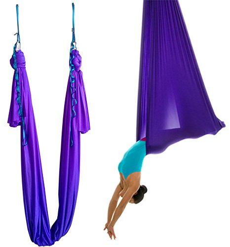 wellsem Aerial Yoga Hammock 5.5 Yards Yoga Swing Pilates Silk Home Fitness Include Carabiner,Daisy Chain, Pose Guide