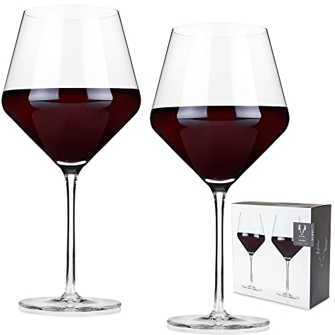 Viski 4532 Angled Raye Crystal Burgundy Glasses, Stainless Steel, 21 Fluid_Ounces, Silver