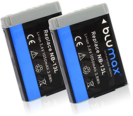 2 x Blumax NB-13L Battery Compatible with Canon PowerShot G5 X G7 X G9 X 1050 mAh 3.6 V 3.8 Wh