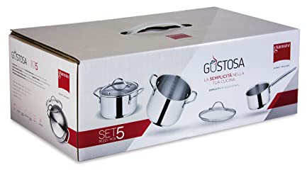 Giannini Gustosa Set 5 pezzi Acciaio Inox Fondo triplo strato Adatta all'induzione
