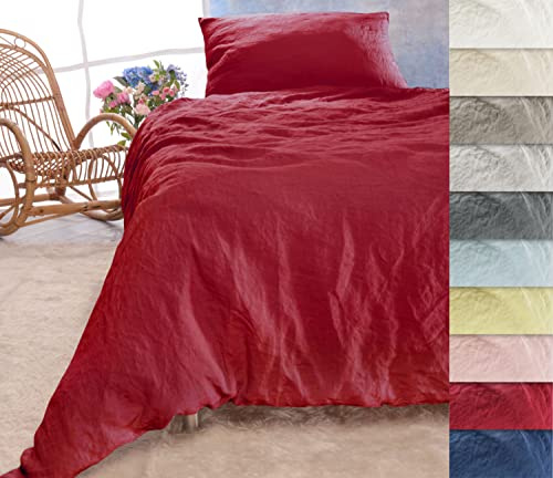 Wohnen & Accessoires Leinen-Bettwäsche Set Sintra 135x200cm + 40x80cm rot