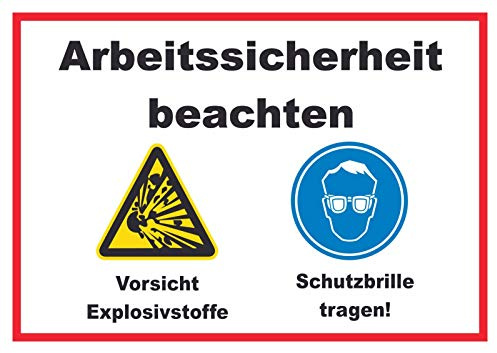 HB-Druck Arbeitssicherheit Explosionsstoffe Schutzbrille Schild A2 Rückseite selbstklebend