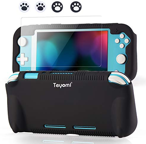 Teyomi - Funda de silicona para Nintendo Switch Lite con protector de pantalla, 4 piezas joystick tapas y ranuras para tarjetas, carcasa con soporte, diseño resistente a golpes y arañazos